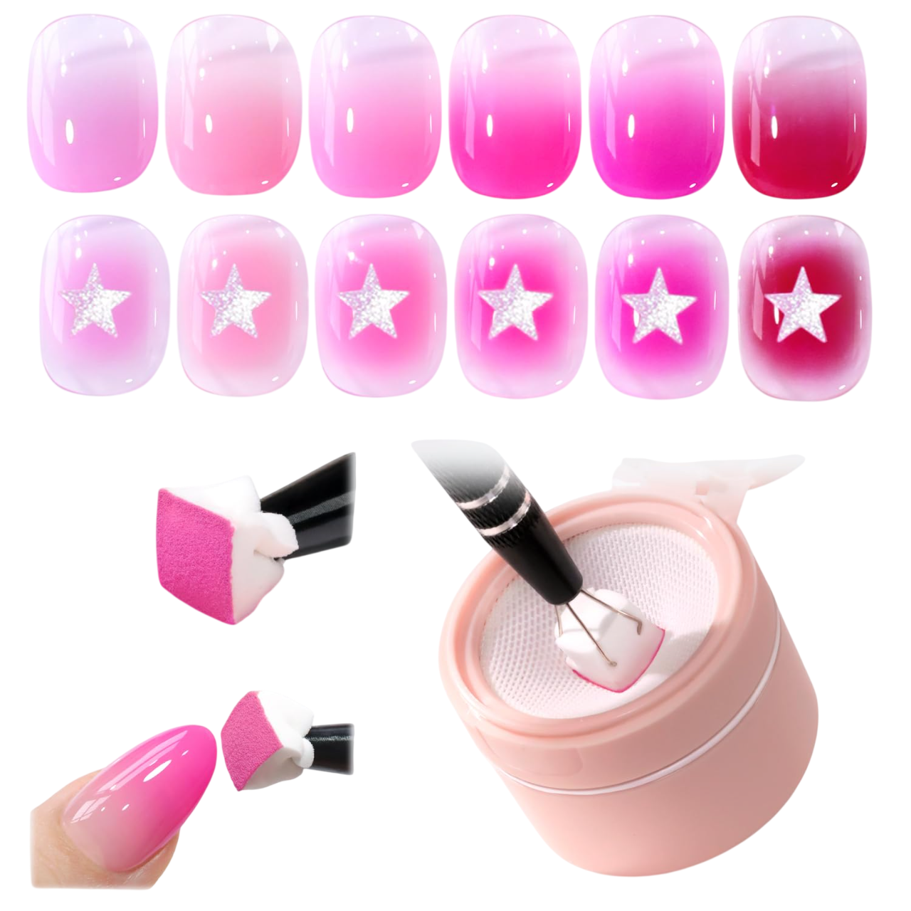 Double Rhythm Patting Gel Polish 6 Colors with 100 Pcs (Pink Rose Purple)