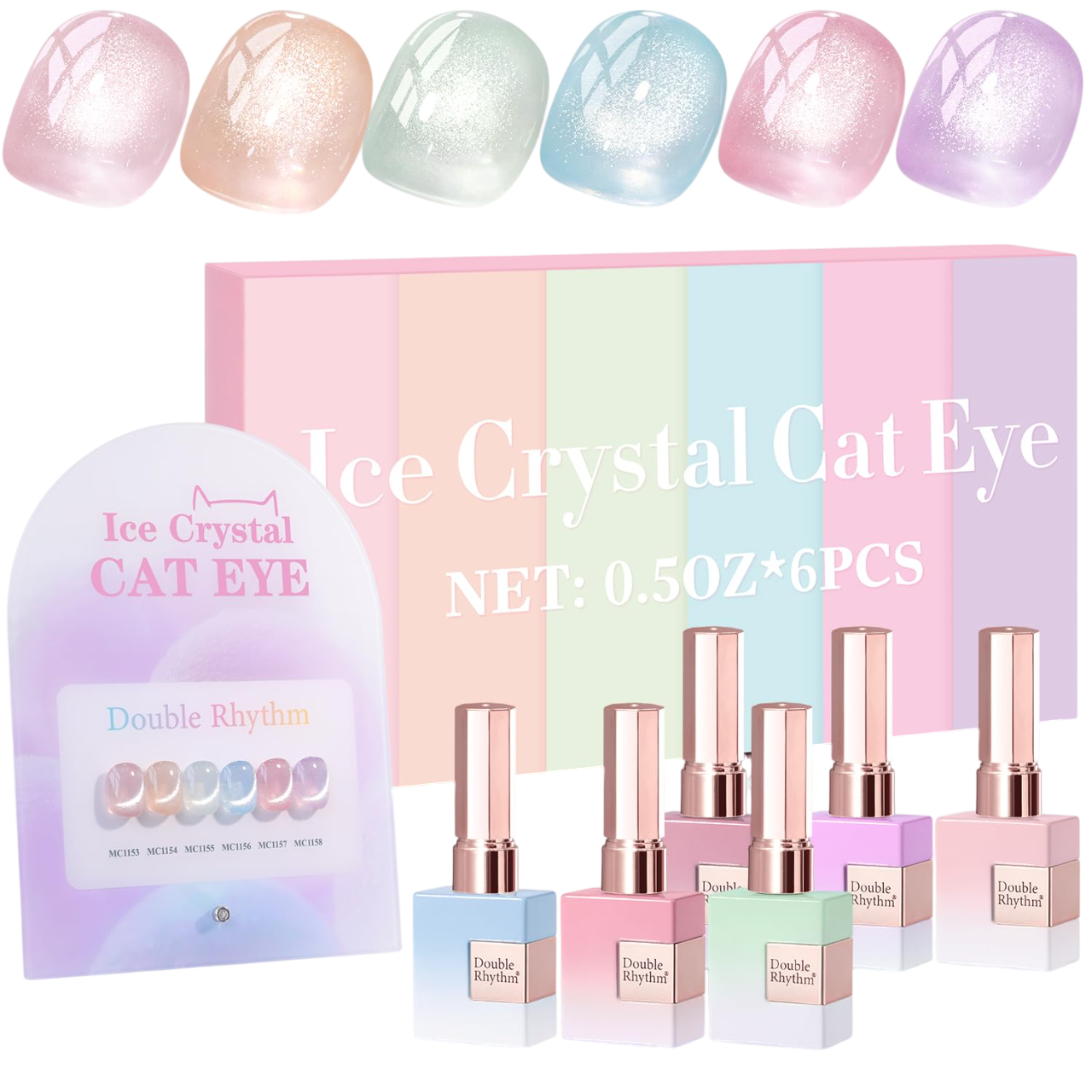 Cat Eye Gel Nail Polish Set of 6 (Silver Nude Pink Blue Purple) by Double Rhythm