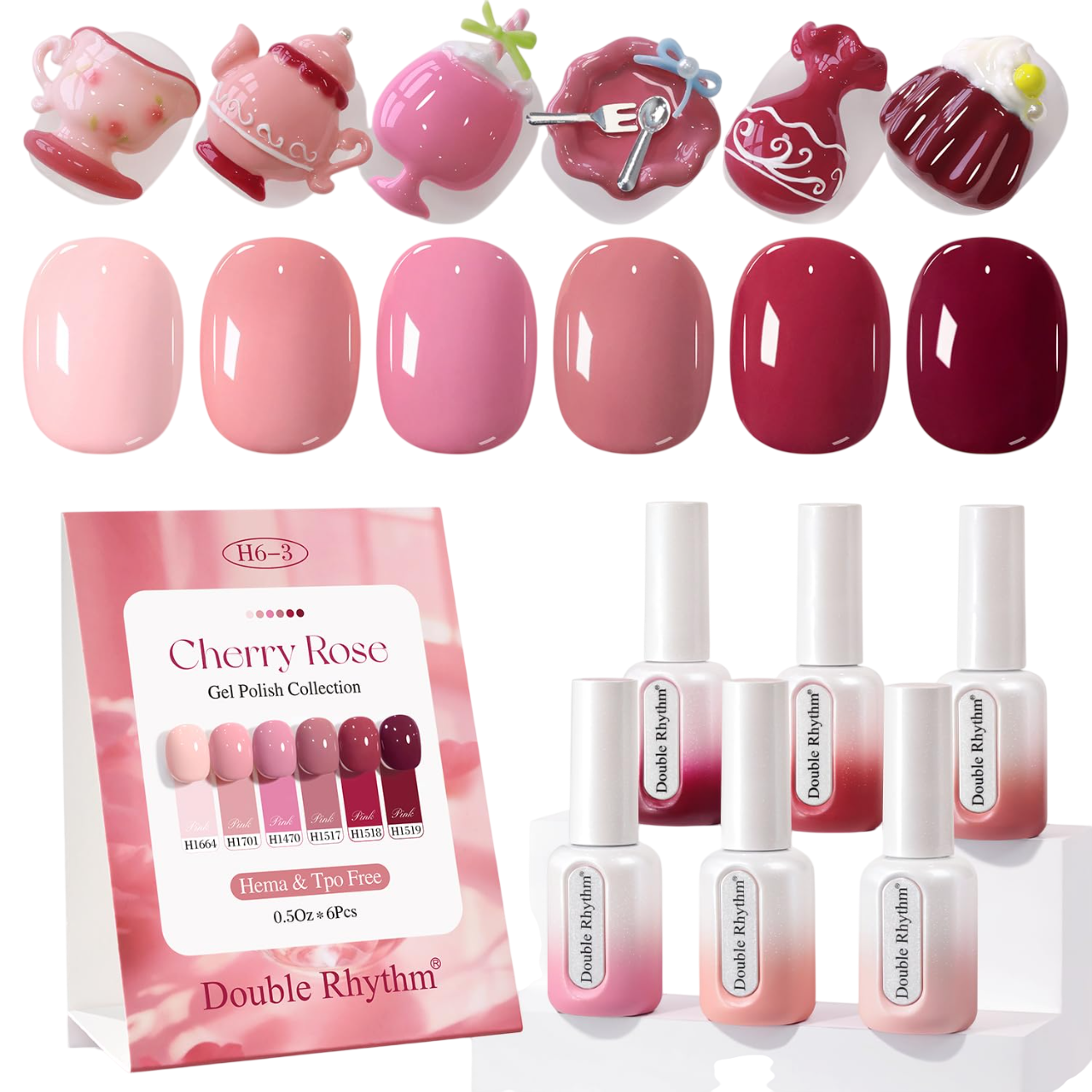 6 Pcs Hema Free Gel Polish Set (Nude Pink Rose Burgundy)