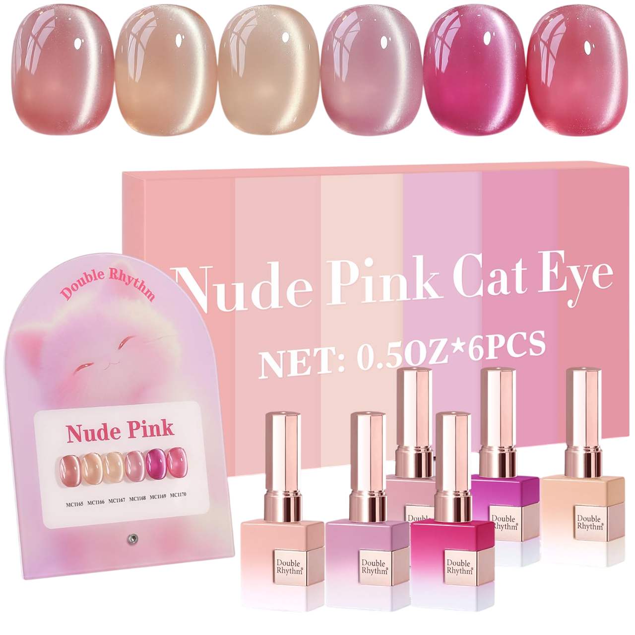 Cat Eye Gel Nail Polish Set of 6 (Nude Pink Rose)